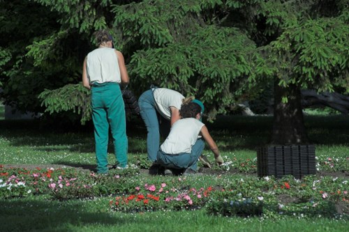 Volunteer group receiving donated soil and plants
